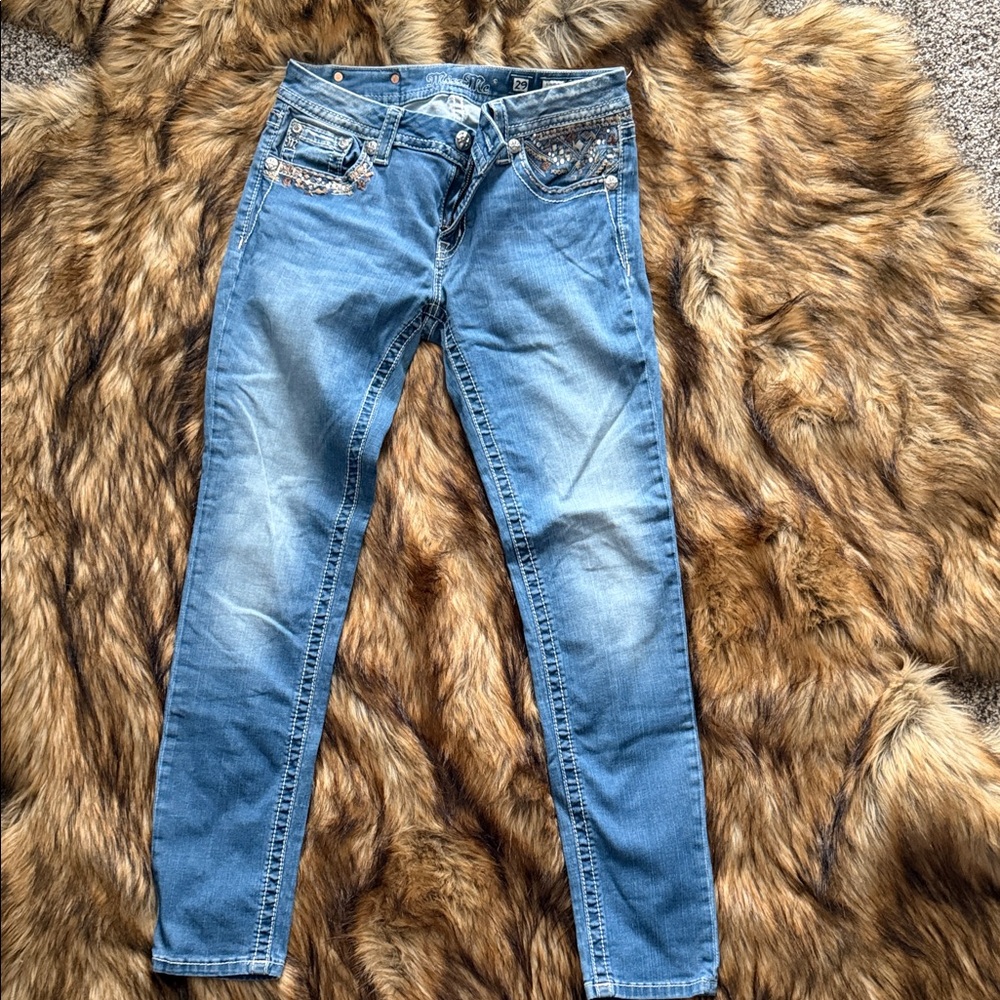 Miss Me Blue Skinny Jeans with Embellished Pockets